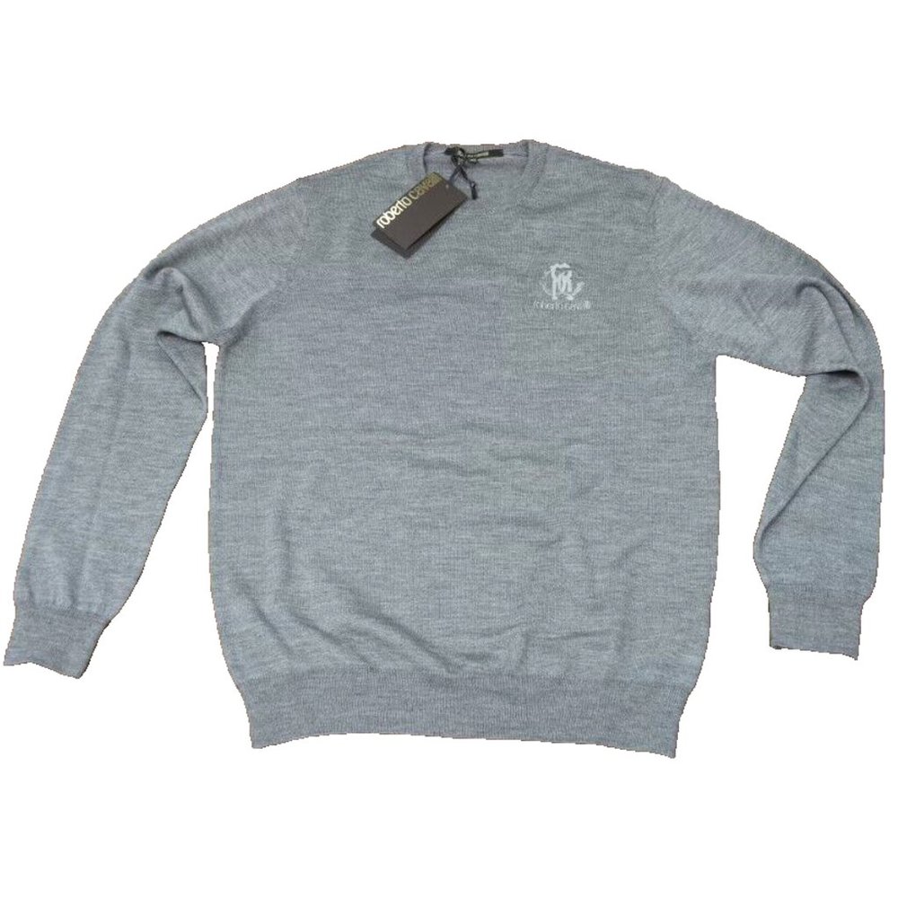 Roberto Cavalli Classic Grey Wool Crewneck Knit Sweater sz Large BS-S1212-B006